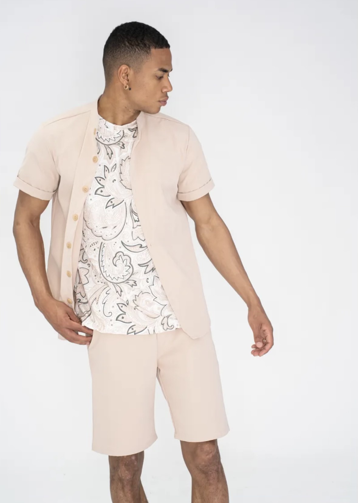 chemise manches courtes beige