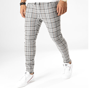 Pantalon à carreaux beige, bleu marine