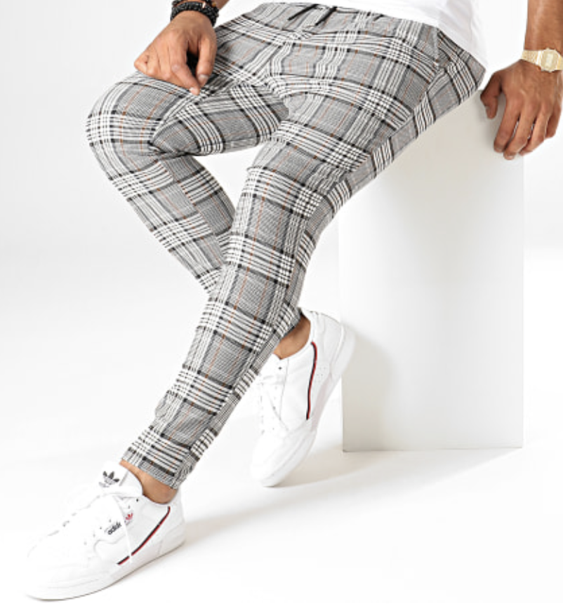 Pantalon à carreaux beige, bleu marine