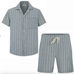 Ensemble à rayures chemise et short bleu